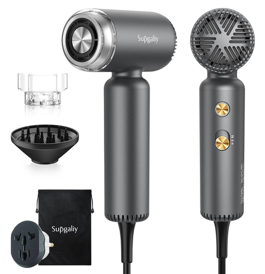 SUPGALIY Dual Voltage Hair Dryer, High-Speed Ionic Blow Dryer for Fast Drying, Travel Compact Hair Blow Dryer with Magnetic Curly Diffuser for Home, Portable Hairdryer International 100-240V