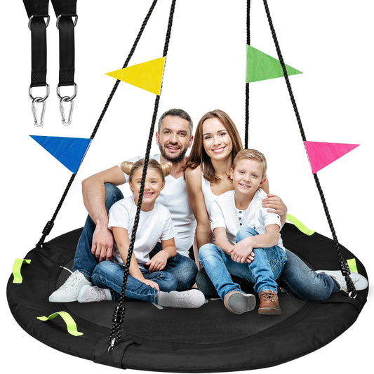 HeyZoo Tree Swing, 60 inch Larger Saucer Swing for Whole Family, 900lbs Weight Capacity, with Adjustable Hanging Straps, for Outdoor Backyard, Gifts for Kids, Black