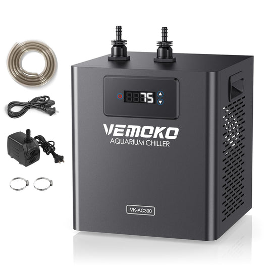 VEMOKO Aquarium Chiller 79 GAL - Water Chiller for Aquarium 1/3 HP Energy Efficient Fish Tank Water Chiller for Axolotl, Coral, Jellyfish, Freshwater & Saltwater Quiet Cold Plunge Chiller 300L