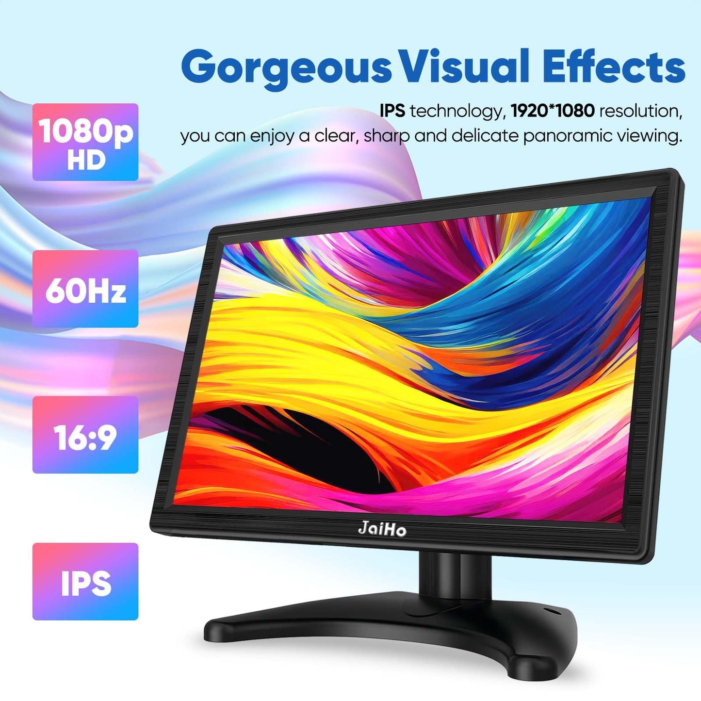 JaiHo 13.3-Inch IPS LED Security Monitor, 1080P Full HD Portable Screen with Metal Housing & Mirror Flip, BNC HDMI VGA AV USB, Small HDMI Monitor with Built-in Speakers for PC Raspberry Pi