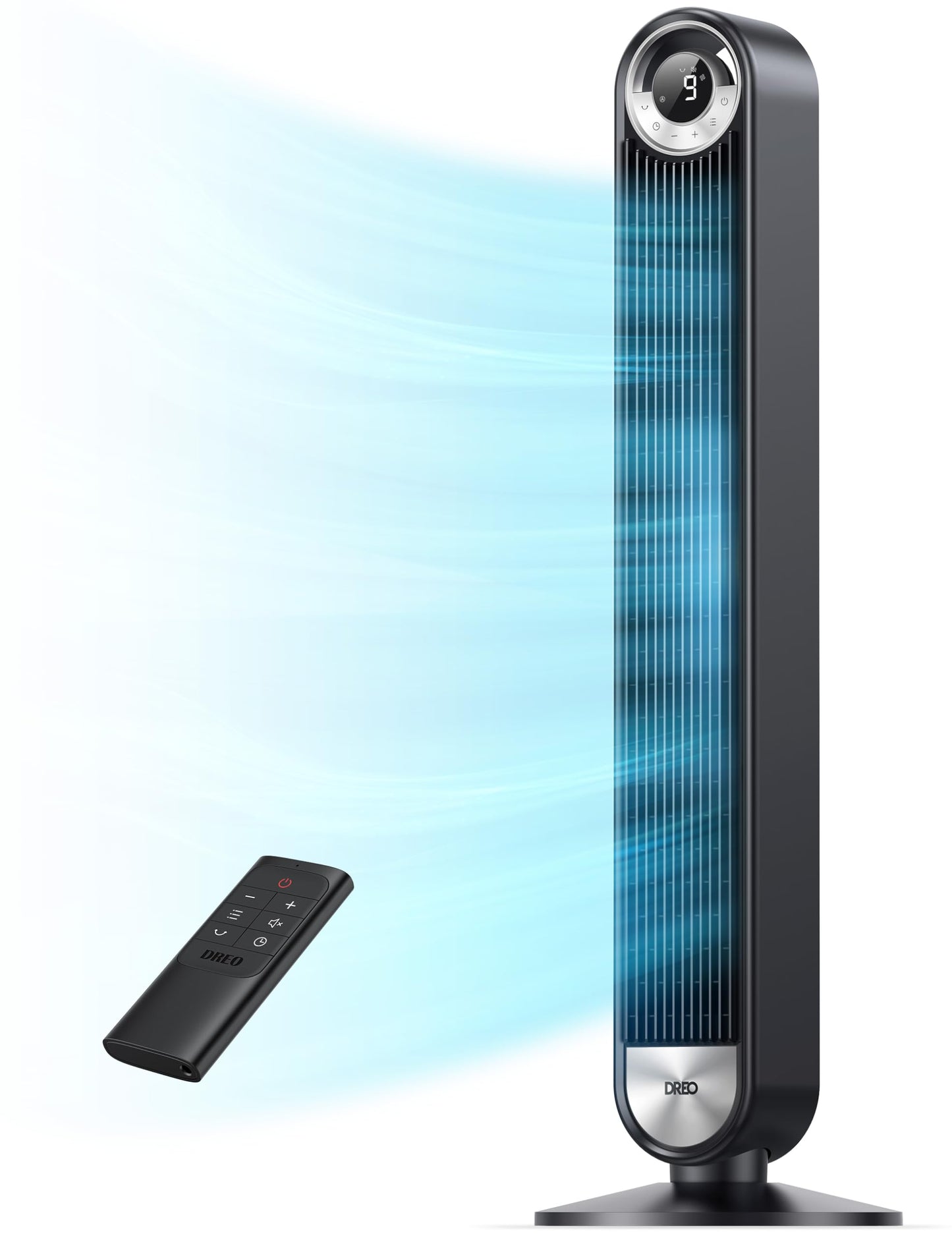 DREO Tower Fan for Bedroom, Upgraded DC 9 Speeds 20dB Ultra-Quiet Floor Fan, 90° Oscillating Fans with 28ft/s Velocity, 12H Timer, Standing Fan, Bladeless Fan Powerful for Home, Black