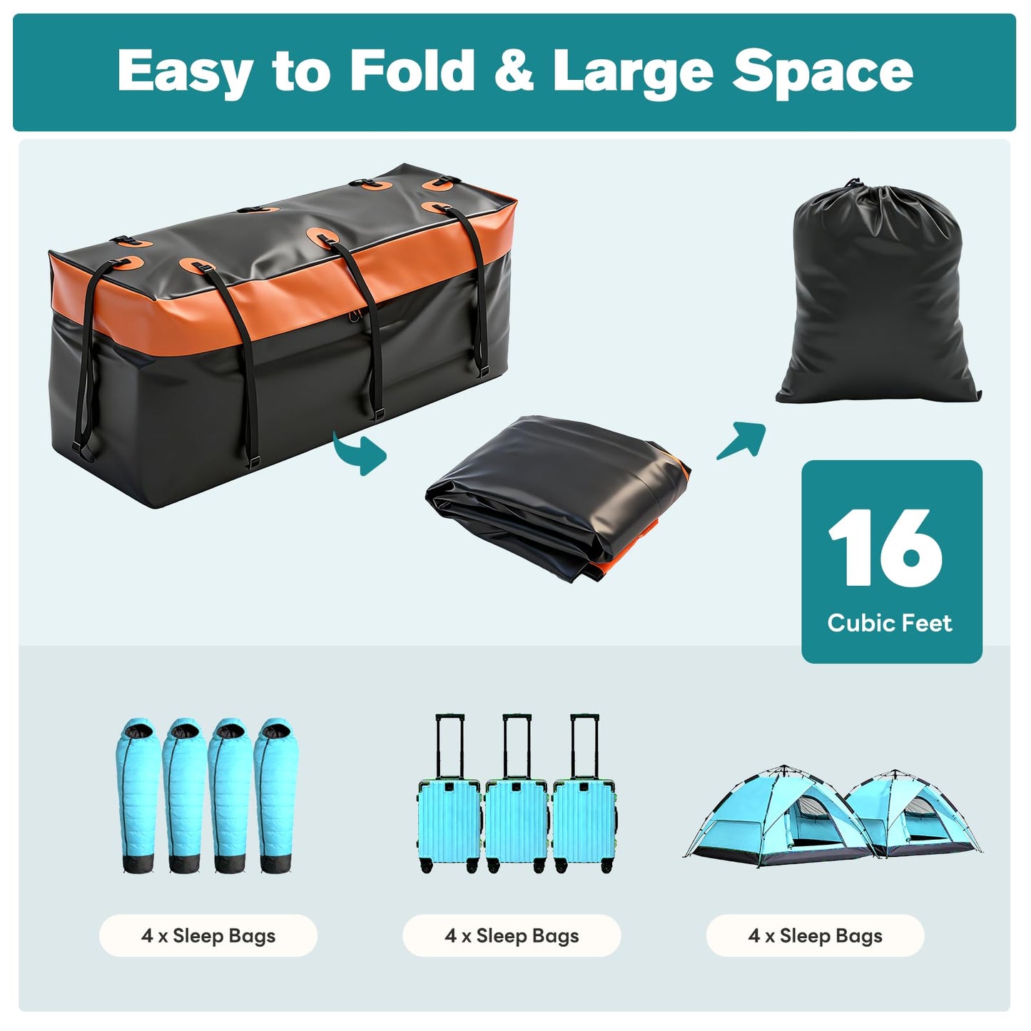 OLIXIS Folding Hitch Mount Cargo Carrier Basket 60x21x6 with Waterproof Luggage Bag, 500 Lbs Capacity Cargo Basket with Hitch Stabilizer, 16 Cubic Feet, Straps, Net