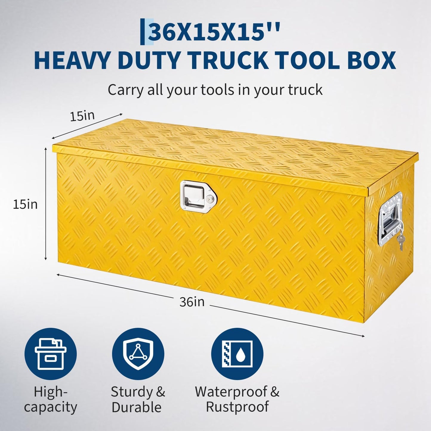 Heavy Duty Aluminum Truck Bed Tool Box 36'', Professional-Grade Storage Chest with Secure Lock, Gas Strut Lid, and Small Parts Organizer, Durable Heavy Duty Alu Tool Box for Pickup, RV, Trailer