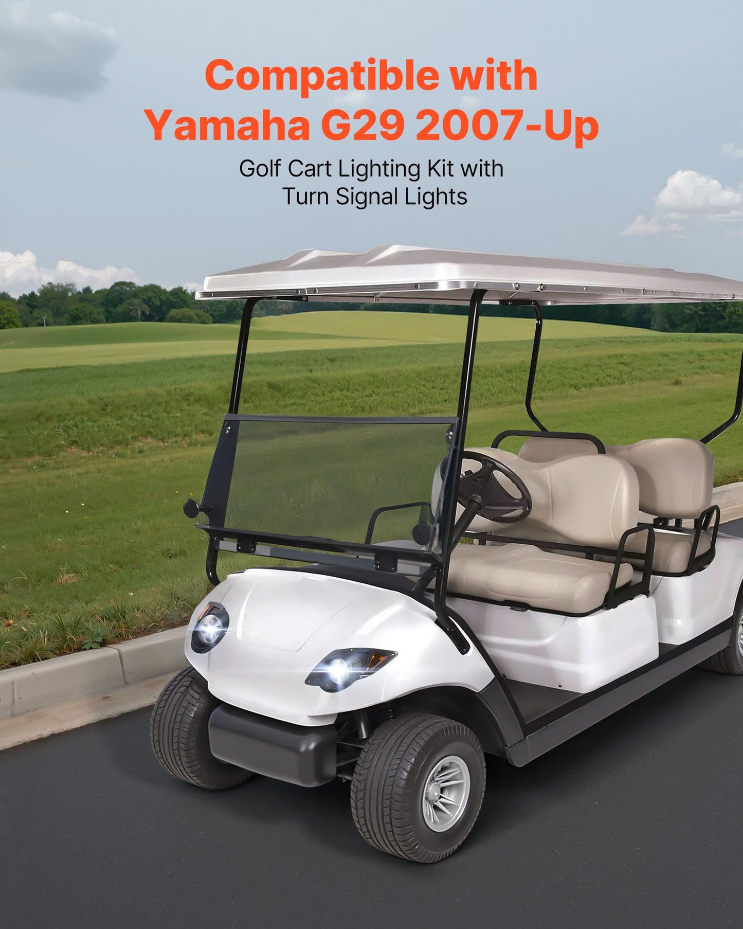 VEVOR Golf Cart Light Kit, 12 Volt, Street Legal LED Headlight and Taillight Kit with Wiring Harness, Turn Signals, Hazard Light, Switch Horn, Brake Pad, Zip Ties, ABS Housing, for Yamaha G29 2007-Up