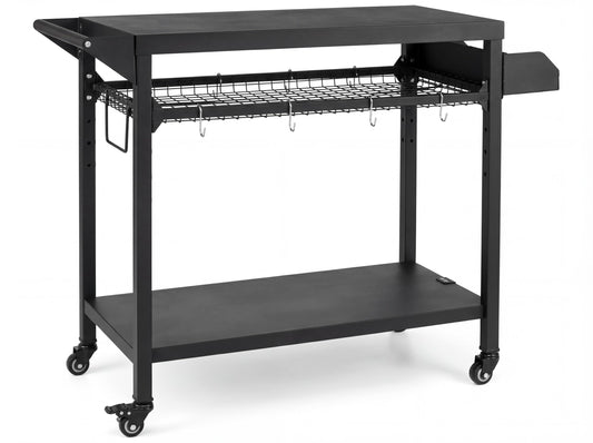GAOMON 3-Shelf Outdoor Grill Table with Mesh Shelf, Rolling Grill Cart with Wheels, Pizza Oven & Food Prep Table, Blackstone Griddle Stand with Propane Tank Hook for Outside BBQ
