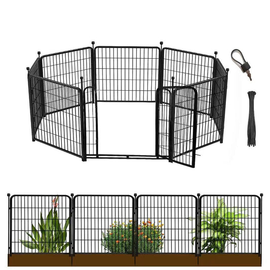 Getlay 24 in(H) Decorative Garden Fences with Gate, 8 Panels Total 15.7 ft(L) Heavy Duty Iron Animal Barrier Fence for Yard,Suitable for Indoor Pet Fence Or Outdoor Dog Fencing, Garden Border Fence