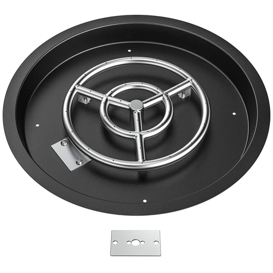 Skyflame Round Fire Pit Burner Pan Fire Bowl with Burner Ring - Drop-in Style - Made of Stainless Steel - 19 inch