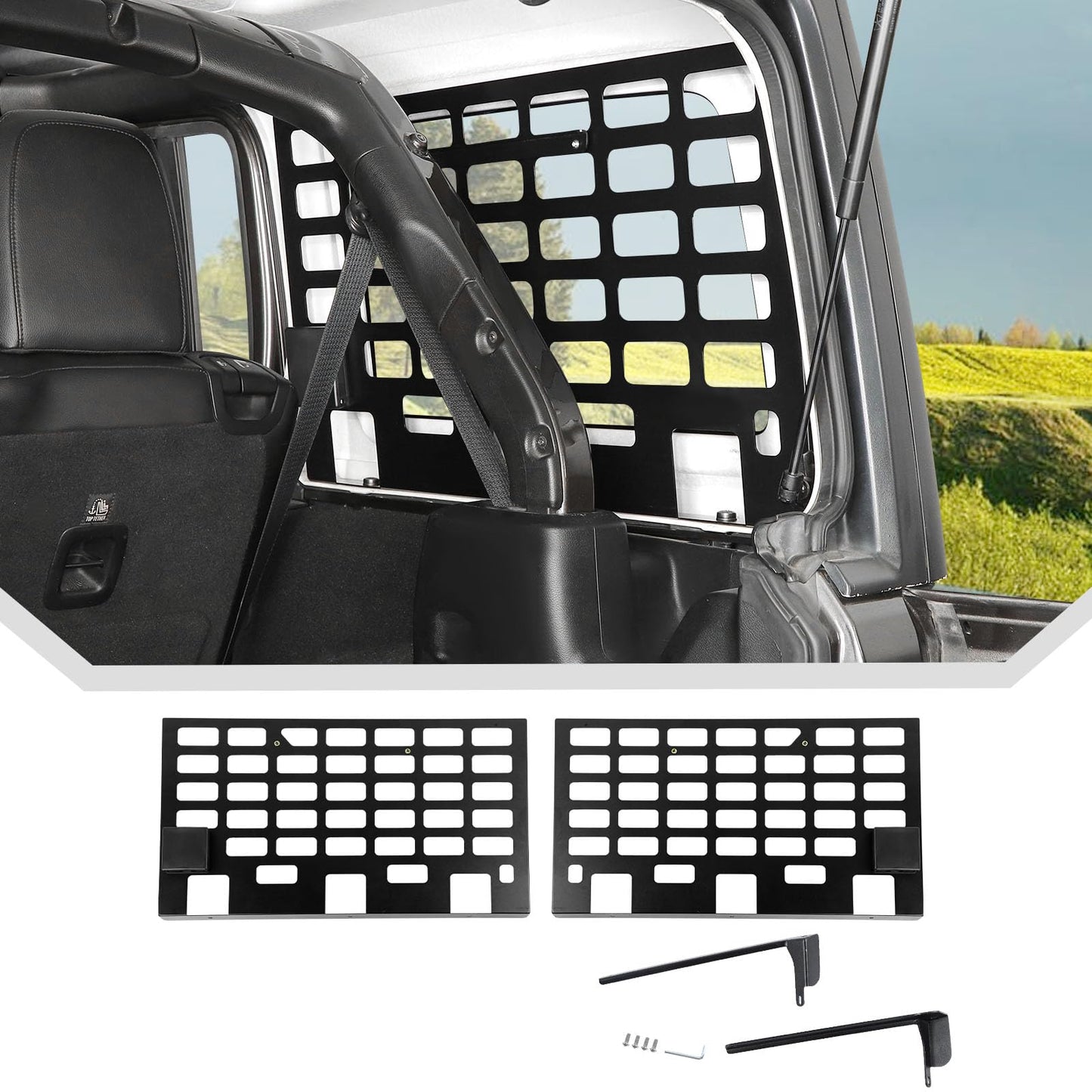 JeCar Trunk Side Window Molle Storage Organizer Metal Racks for 2018-2025 Jeep Wrangler JL, 2PCS