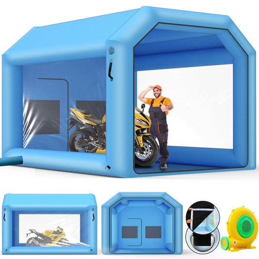10x8.2x8.2ft Inflatable Paint Booth with 550W Powerful Blower and Three Layer Filter System, Portable Spray Booth Tent for Car Motorcycle Paint Workstation Garage