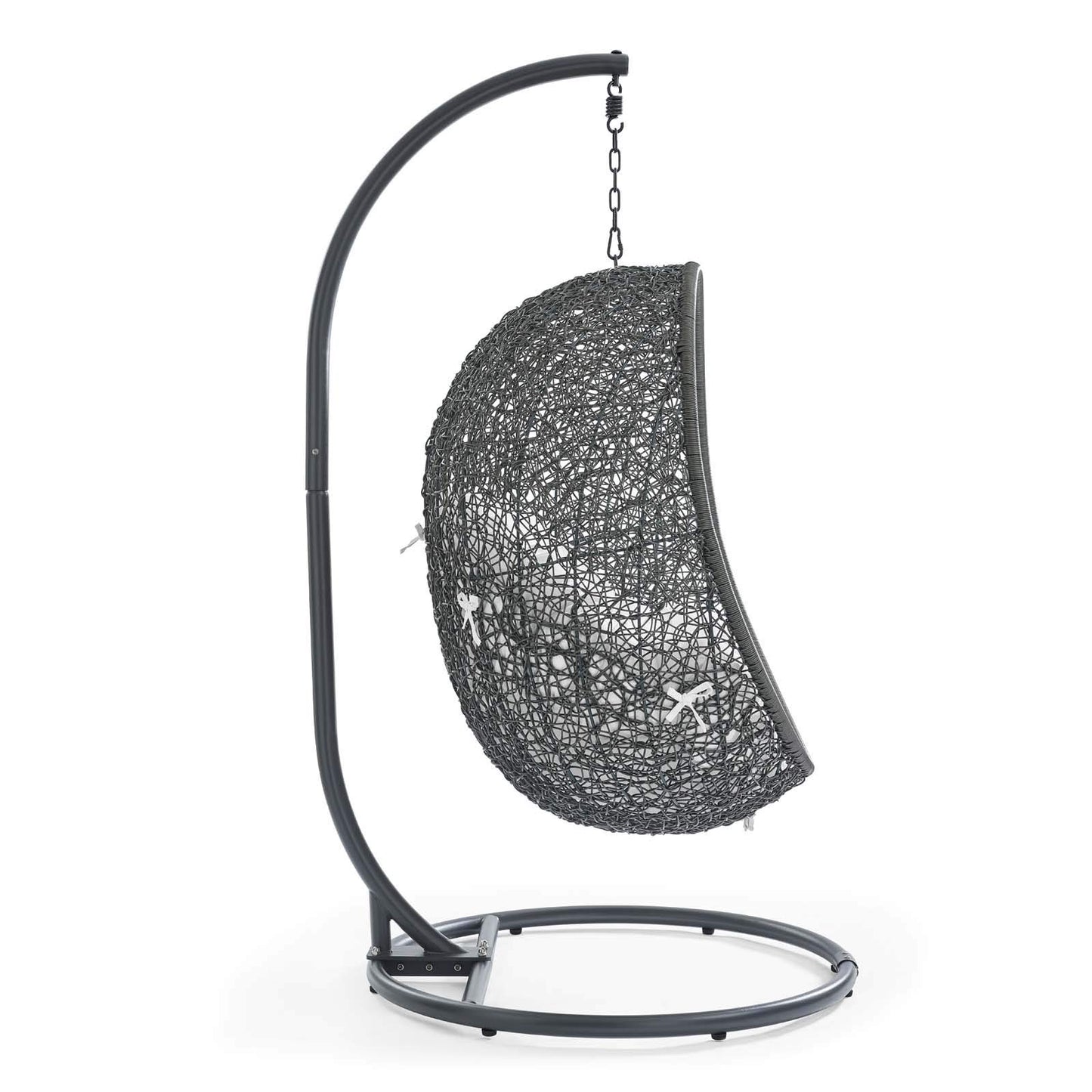 Modway Hide Wicker Rattan Outdoor Patio Porch Lounge Egg Swing Chair Set with Stand in Gray White