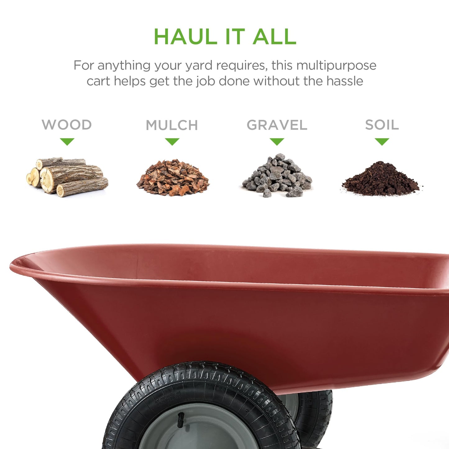 Best Choice Products Dual-Wheel Home Utility Yard Wheelbarrow Garden Cart w/Built-in Stand for Lawn, Gardening, Construction - Red