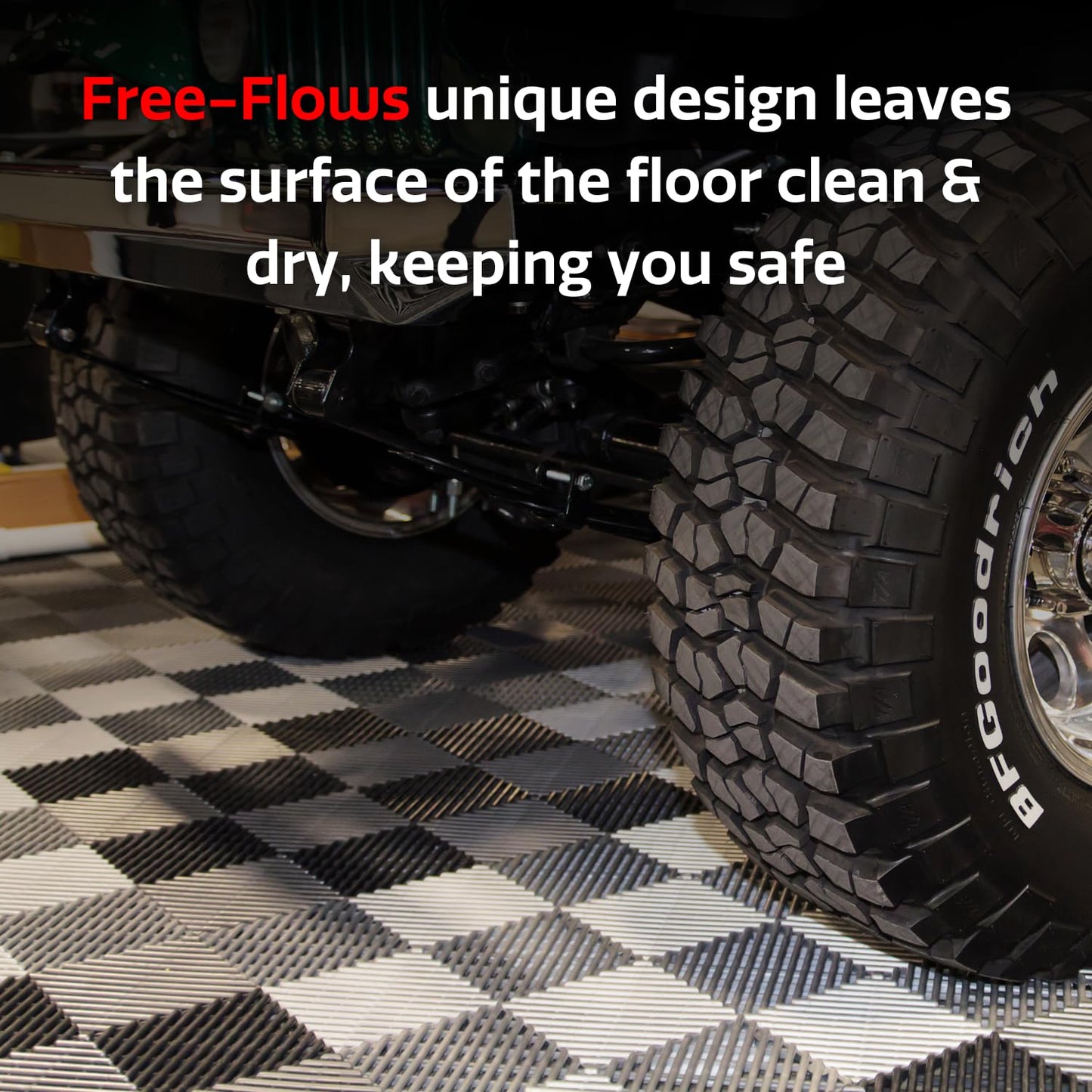 Big Floors RaceDeck Garage Floor Tiles, Interlocking Garage Flooring, Free-Flow Open Rib Self-Draining Heavy-Duty Copolymer Modular Tile (Bright Blue, 48 Pack of 12 x 12" Tiles, 48 Sq Ft)