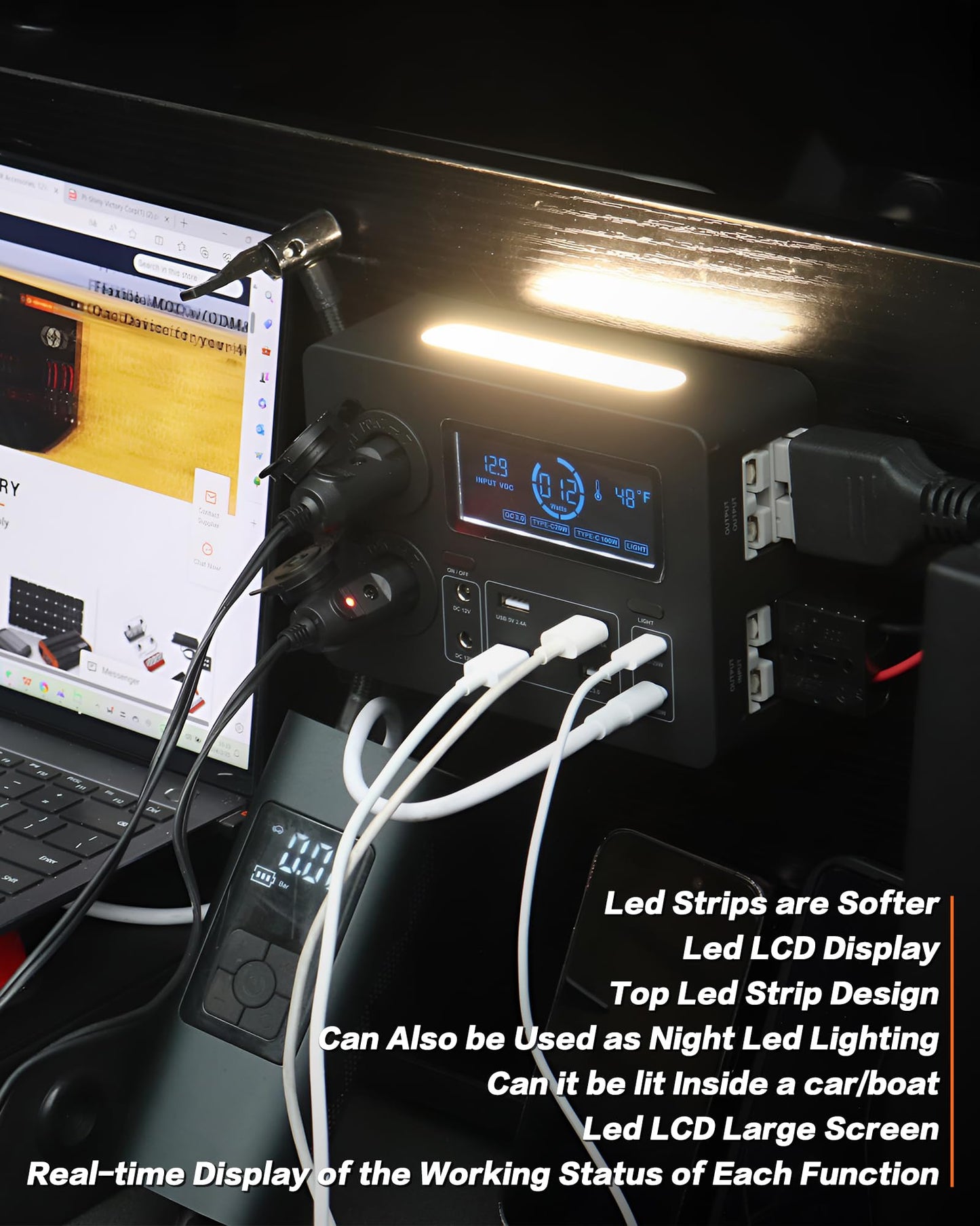 IZTOSS 12V 100W Multifunction Mini Power Box Camping Electrical Power System with LED Lighting USB-C and QC3.0 Ports Cigarette Socket Anderson Port for Camper RVs Pickup Trucks 4WD Canopy Caravan