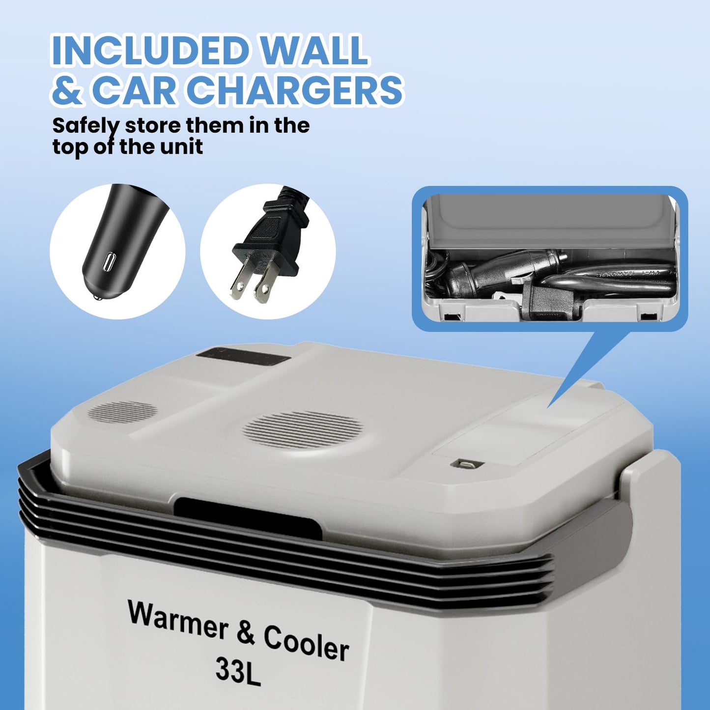 Garvee 35 Quart (33 L) Electric Cooler & Warmer, Portable Car Refrigerator With Automatic Locking Handle, 12V Car Cooler for Vehicle & Trucks, 110V AC Home Power Cord, Plug In Coolers, Grey