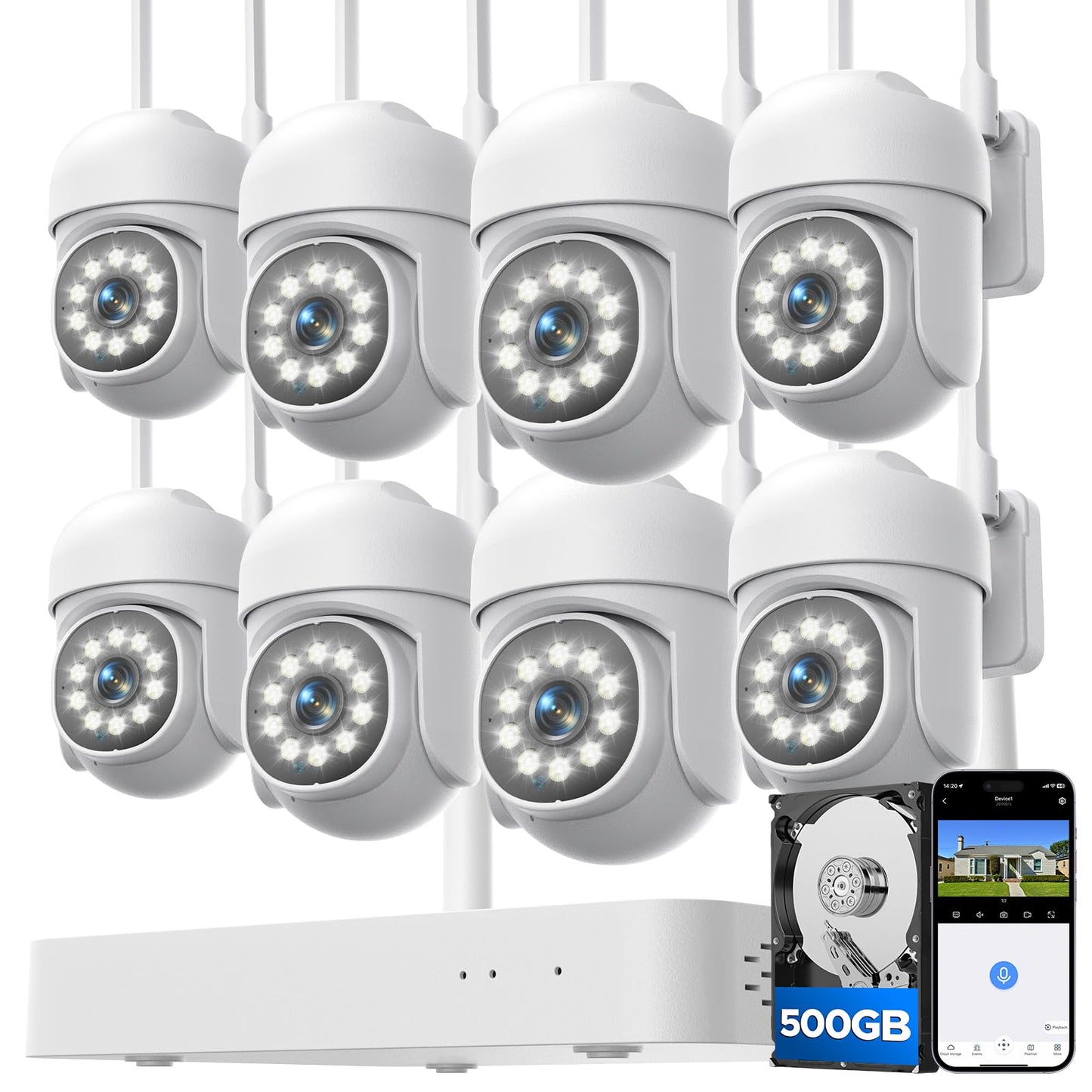 CAMCAMP Wireless Security Camera System,Color Night Vision Wireless Security Camera Outdoor with Auto Tracking,Up to 10CH,360° PTZ,2-Way Audio,2.4/5GHz WiFi, for Home & Business Surveillance Kits