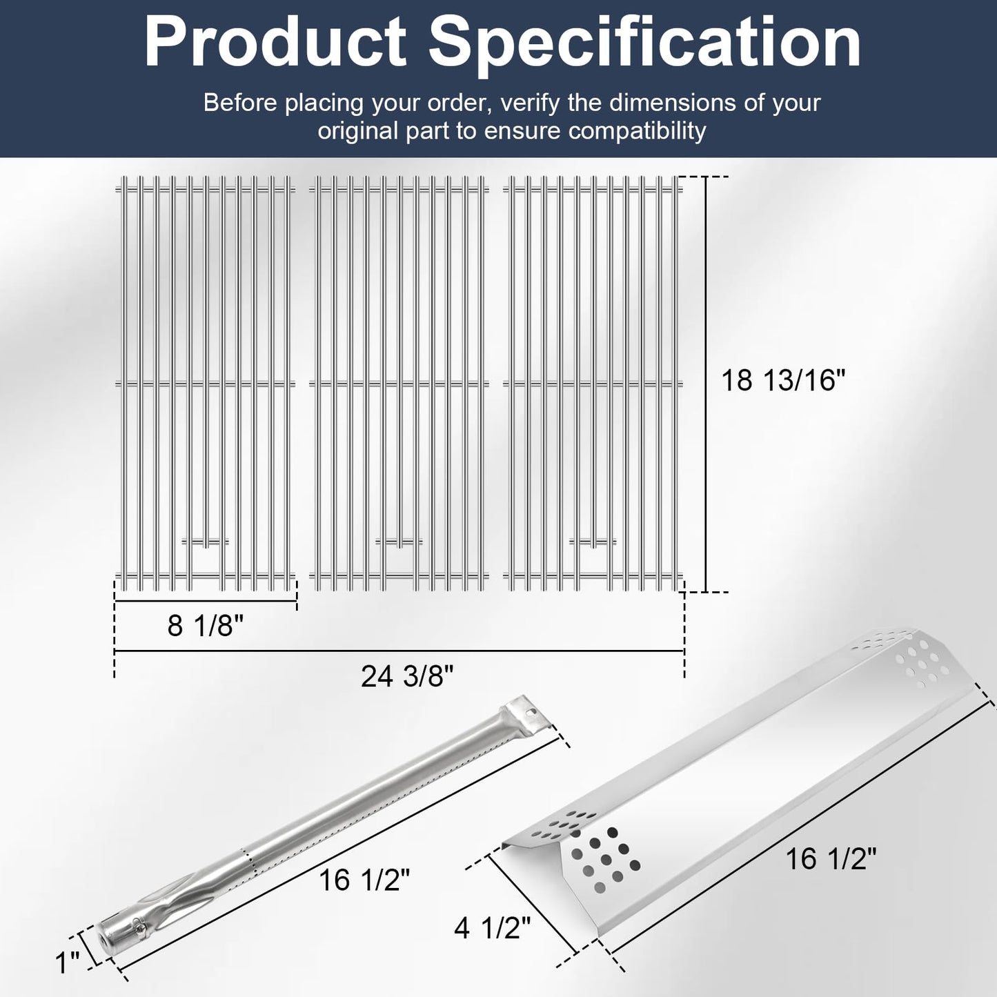 Criditpid Grill Replacement Parts for Kitchenaid 720-0953 720-0787D 3 Burner Gas Grill, Grill Grates, Heat Plates, Burner Tubes Kit for Kitchenaid 720-0953 Grill, for Kitchen Aid 720-0787D Home Depot.