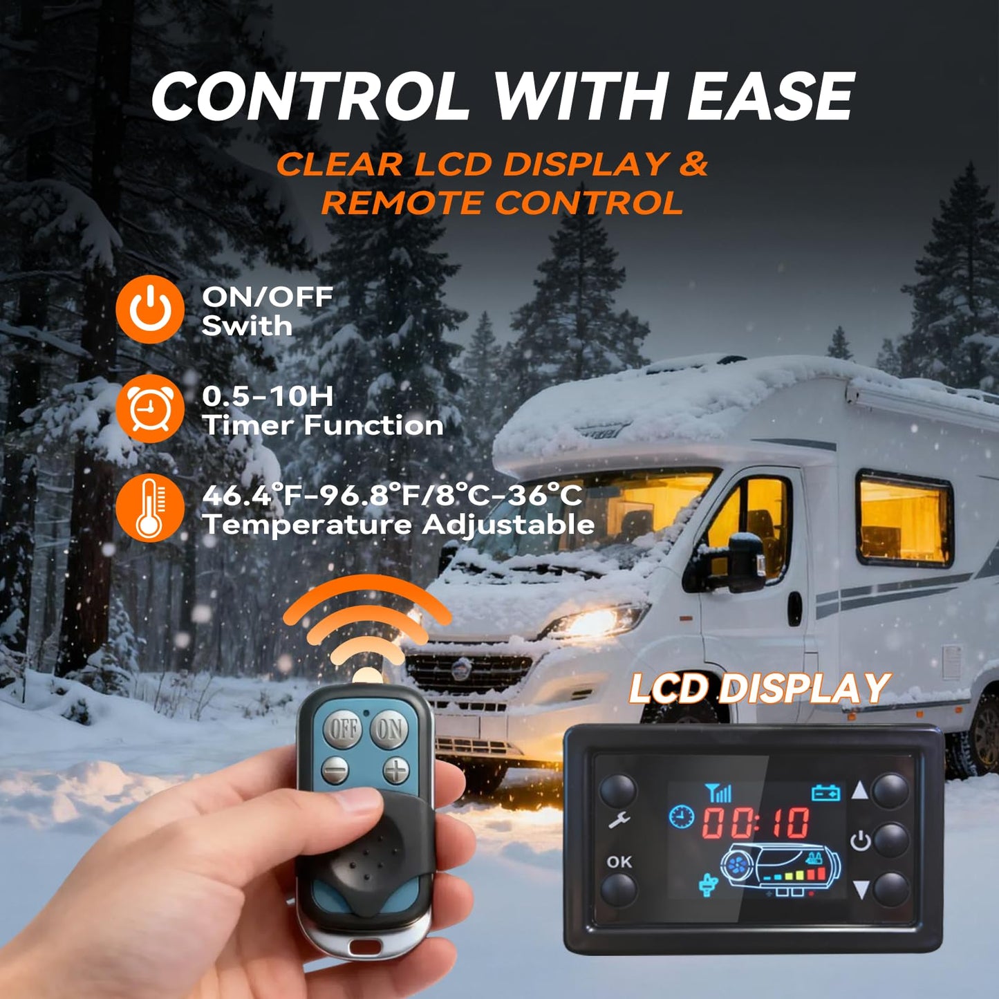 9L Diesel Heater, 12V/24V/110V 8KW Portable Diesel Heaters with LCD Switch, Remote Control, for Camping, RV, Car, Tent, Boat Heater, Orange