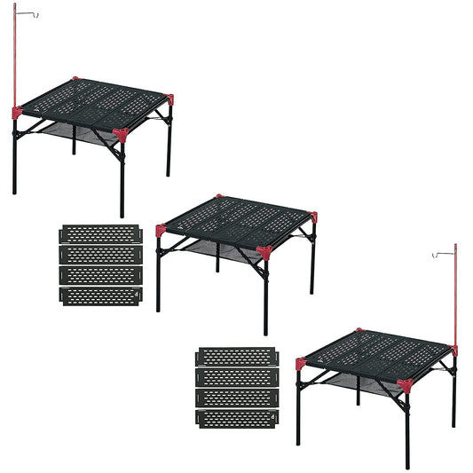 iClimb 3 Extendable Folding Table S and 2 Pack Connecting Plates and 2 Lantern Hanger Bundle, Ultralight Compact for Many People Camping Backpacking Beach Concert BBQ Party