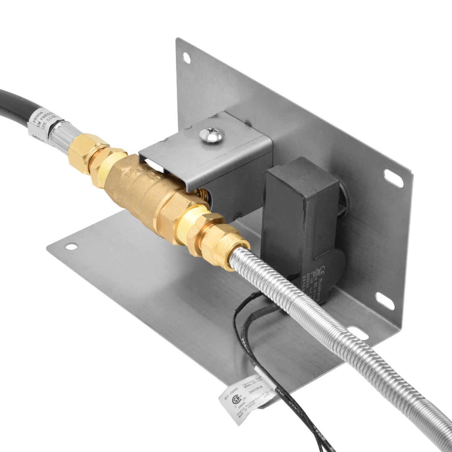 Stanbroil Fire Pit Gas Burner Spark Ignition Kit with Push Button Igniter, Gas Shut-Off Valve with 3” Chrome Key, and Stainless Steel Mounting Plate