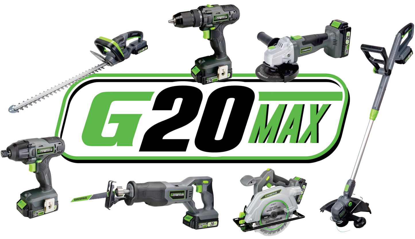 Genesis G20MAX 20V Drill/Impact Driver Combo Kit, LED Light Metal Ratcheting Chuck, 450 in-lbs drill, 1600 in-lb Impact Driver Two 2.0Ah Batteries, Charger, and Storage Bag GL20DIDKB2