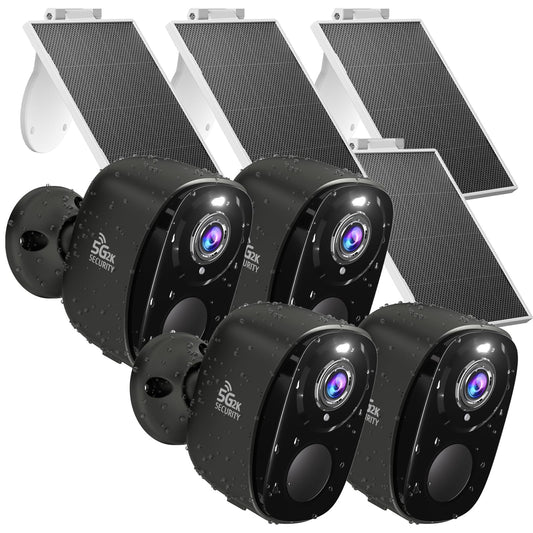 4PC 2K Security Camera Wireless Outdoor, Solar Camera for Home Security, Battery Powered WiFi Security Cameras with Color Night Vision, AI Motion Detection, 2-Way Audio, IP65, SD/Cloud, Works Alexa G