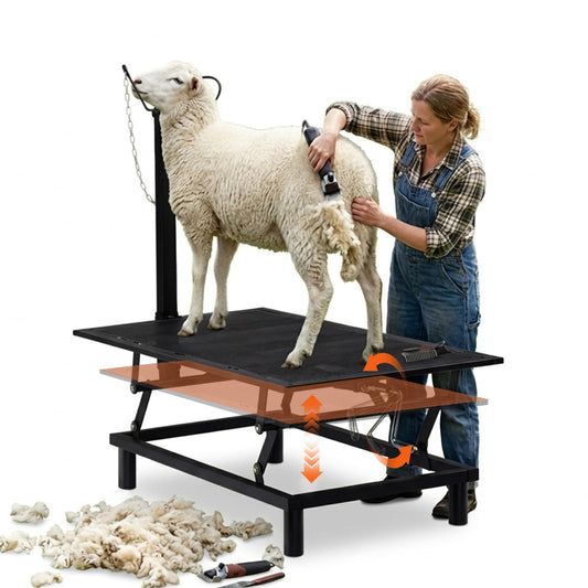 GTPLAYER Goat Milking Stand with Hand Crank,Wheels – 48"x23" Adjustable Headpiece & Height, for Grooming, Milking, Hoof Trimming, Heavy Duty Metal Sheep/Goat Stand, 500 LB Capacity Dark-Black