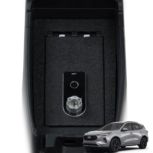Center Console Safe Vault - KEREN Console Gun Safe Box Compatible with Ford Escape 2020-2026, for Ford Bronco Sport 2021-2025. Fingerprint Lock with Key