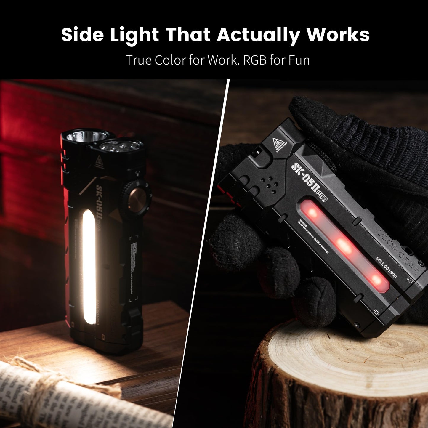 LOOP GEAR Ultimate EDC Flashlight Bundle SK05 Pro 2 (5000LM Rechargeable Flat Flashlight, Dual 4000mAh, IP68, High-CRI Sidelight + RGB) + LOOPDOT Pocket-Sized LED Light with RGB Pixel Display, Intera