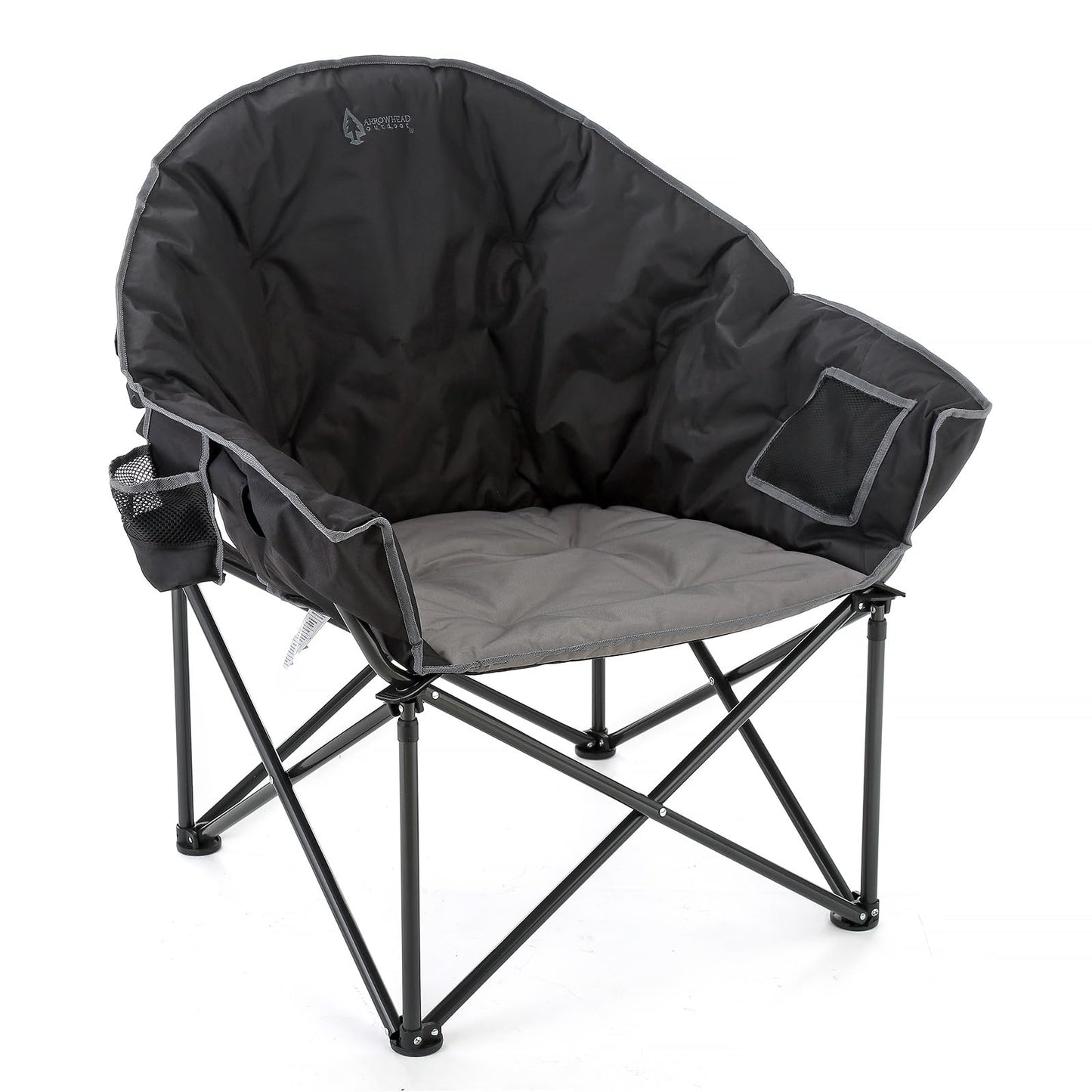 ARROWHEAD OUTDOOR Oversized Heavy-Duty Club Folding Camping Chair with Pocket, Cup Holder, Portable, Padded, Moon, Round, Saucer, Supports 330lbs, Carrying Bag