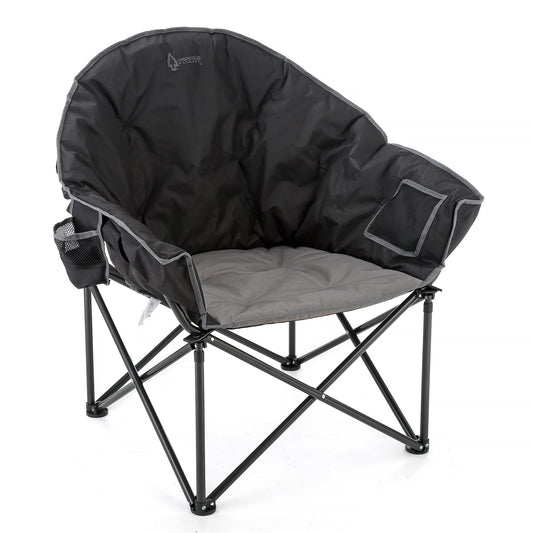 ARROWHEAD OUTDOOR Oversized Heavy-Duty Club Folding Camping Chair with Pocket, Cup Holder, Portable, Padded, Moon, Round, Saucer, Supports 330lbs, Carrying Bag