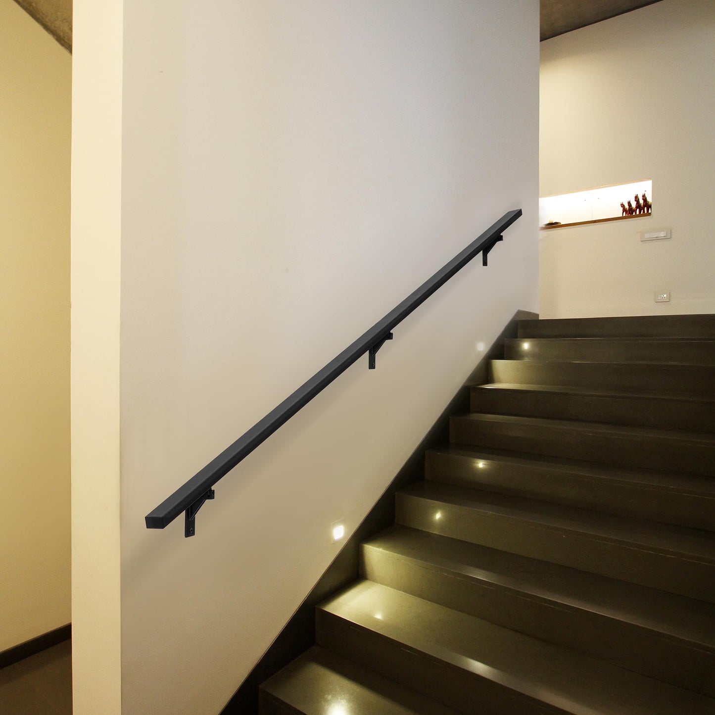 6FT Matte Black Handrails Kit for Indoor Outdoor Stairs，Modern Aluminum Handrail Set,2" X1" Grab bar,Adjustable 304 Stainless Steel Brackets Included，Rust Free