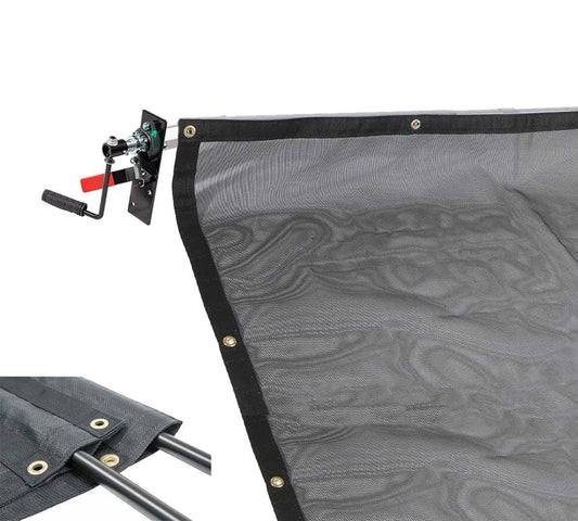 Mytee Products Dump Truck & Trailer Tarp Kit with 8' x 14' PVC Double Pocket Mesh Tarp - Manual Hand Crank Cab Level Dump Truck Tarp System to Prevent Load Spillage