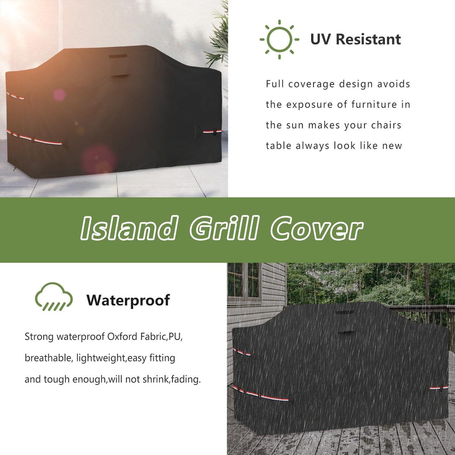 Osileyo 78 Inch Island Grill Cover - 600D Heavy Duty Waterproof All Weather Protection Outdoor Cover,Black
