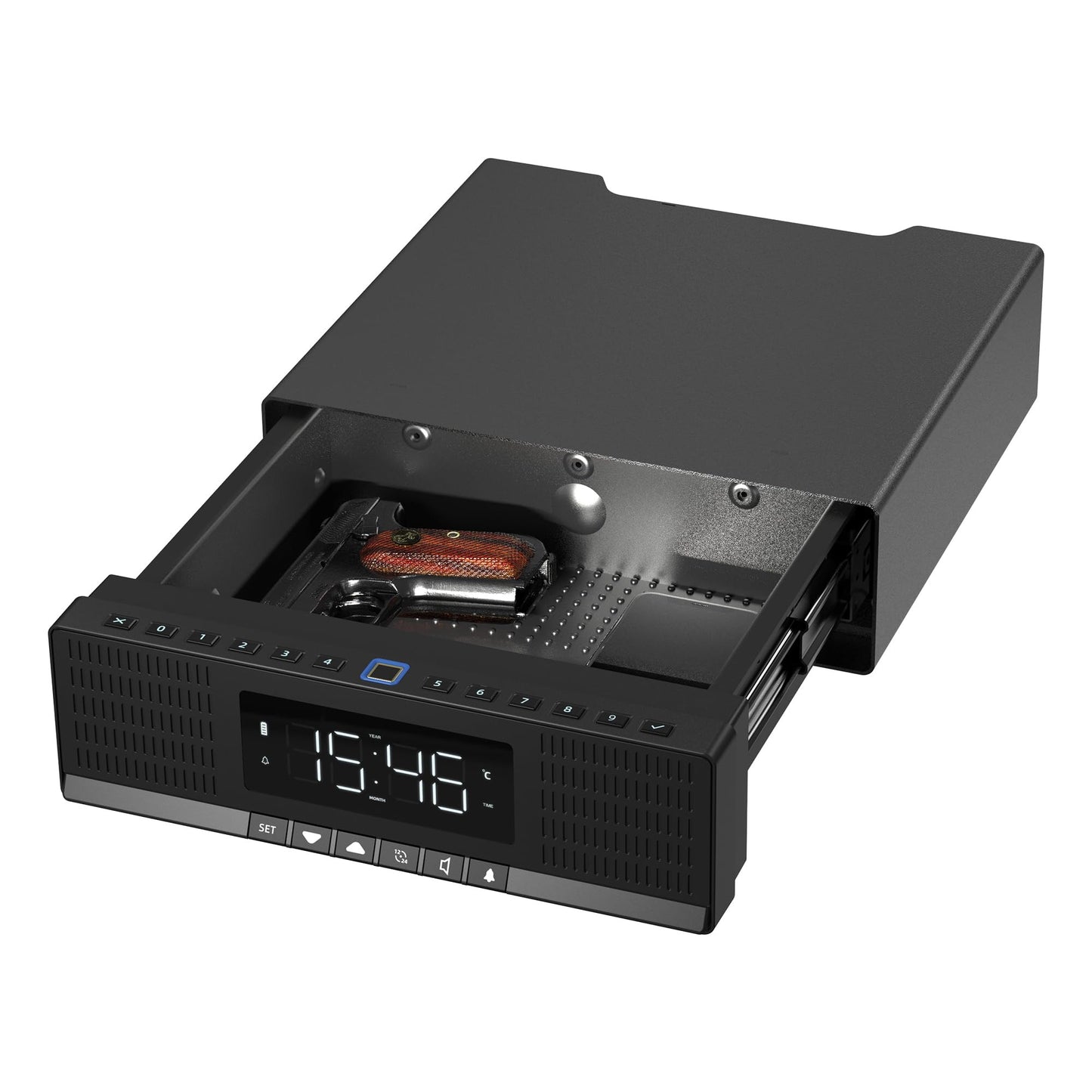 Medunor Smart Security Box, Biometric Fingerprint Safe for Handgun & Valuables, Portable Lock Box with Bluetooth, Anti-Theft Steel Cable, USB Charging, Digital Keypad, Hidden Audio Design