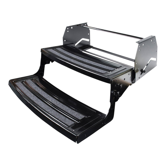 Lippert Radius 24" Double Manual RV Step Assembly, 8" Rise, 300 lbs. Anti-Slip Steps, Compact One-Hand Expand or Collapse, Black Powder Coat, Travel Trailers, 5th Wheels, Campers - 432682