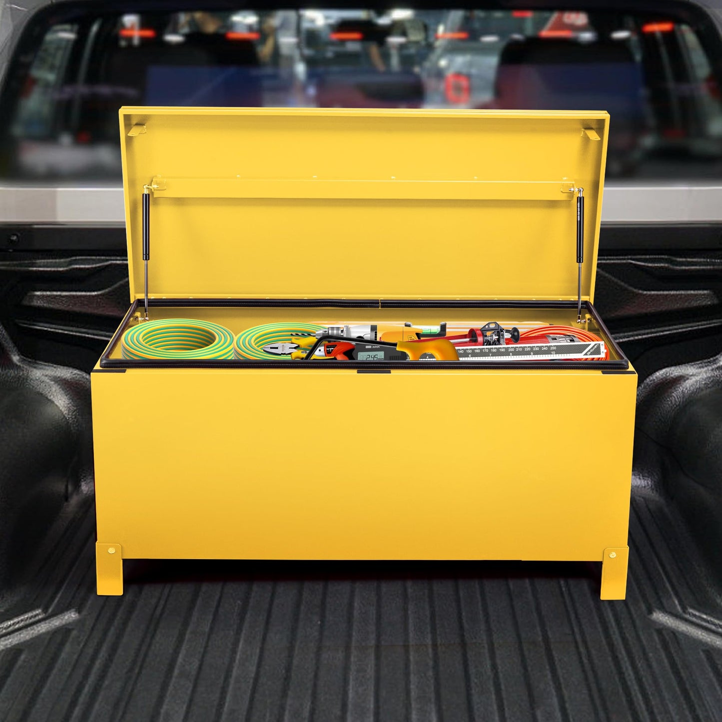 MOVECOM 36x15 Inch Large Aluminum Truck Bed Tool Box, Heavy-Duty Waterproof Tool Chest, Easy Assembly Storage Organizer with Side Handles for Pickup Trucks, RV, Trailer - Yellow