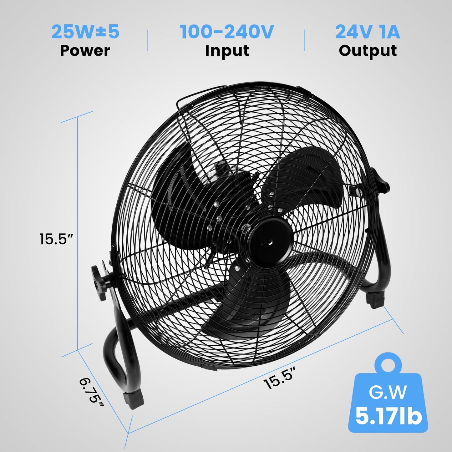 Simple Deluxe 12 Inch Battery Operated Floor Fan, Rechargeable Powered High Velocity Fan with Metal Blade, Portable Cordless Floor Fan for Outdoor, Camping, Travel