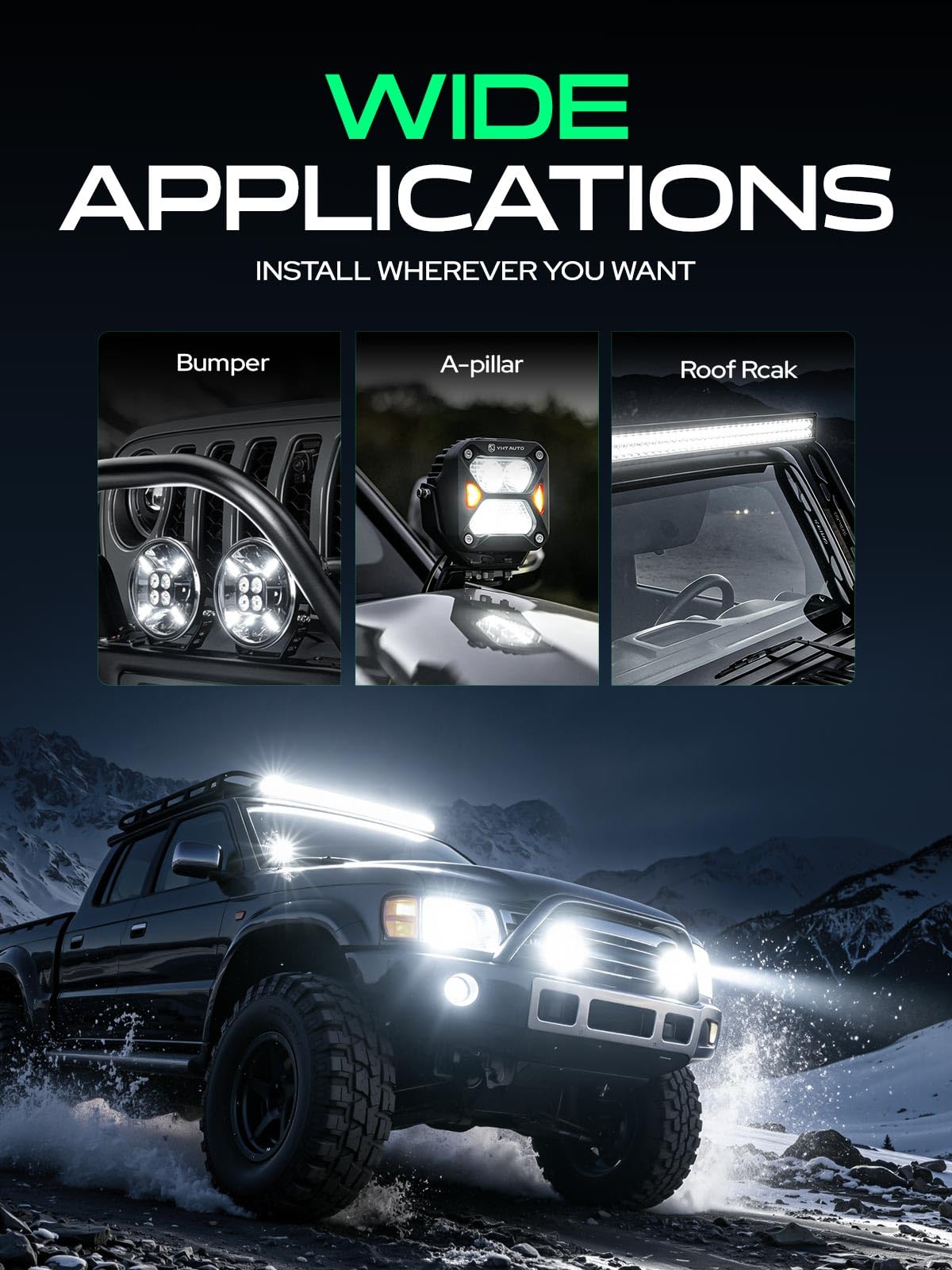 YHTAUTO 9 Inch LED Light Bars w/Wiring Harness & Light Cover, 180W, 12000LM, 5700K, Driving 12X45° Beam Off Road Camper Lights for Truck SUV ATV UTV Golf Cart Tractor Van Boat IP67 Waterproof Lamp