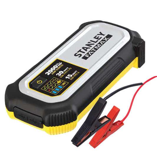 STANLEY FatMax LJ20F 2000 Peak Amp Lithium Jump Starter, 30 Watt USB-C PD, 15 Watt USB-A, Smart Controller and Battery Clips