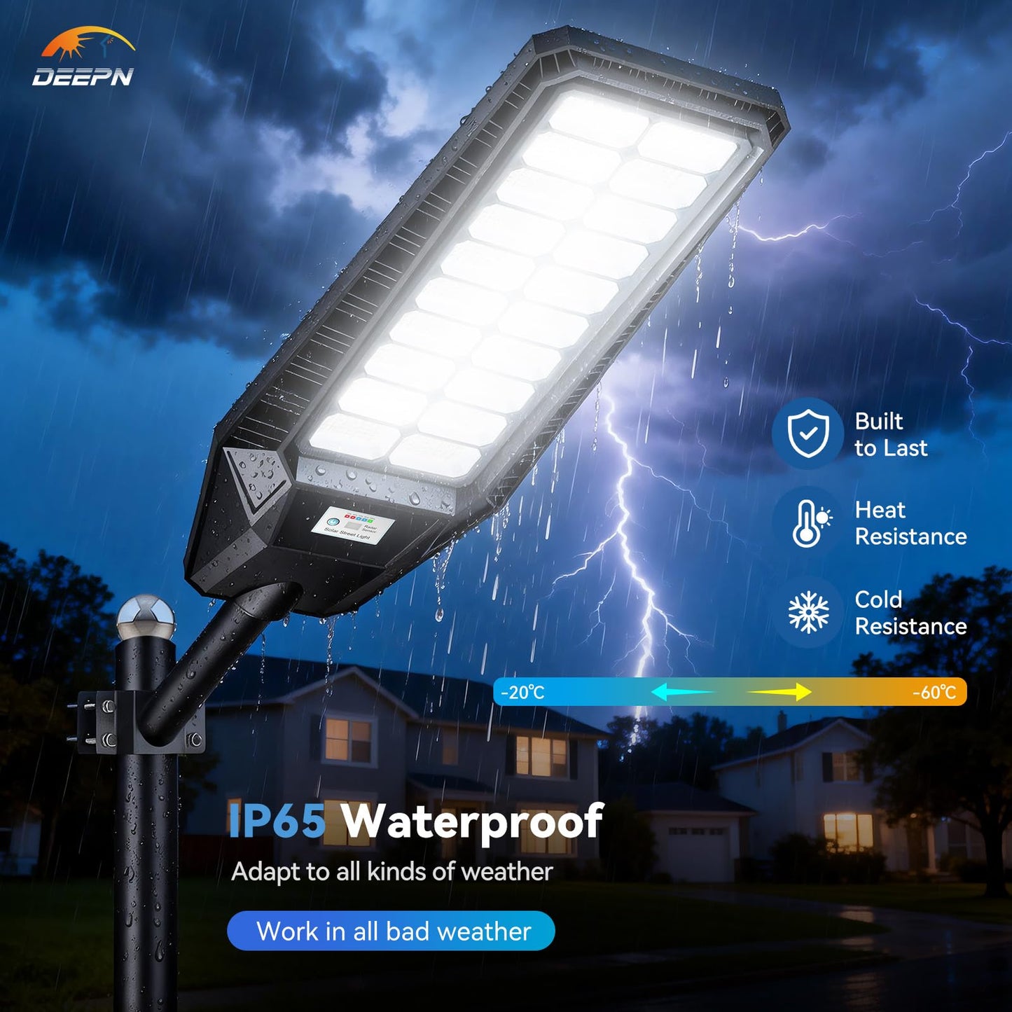 Deepn Solar Lights Outdoor, IP66 Waterproof Street Lights Outdoor,Dusk to Dawn Solar Flood Lights Motion Sensor with Remote Control for Yard, Entryway Garage, Porch 2 Pack