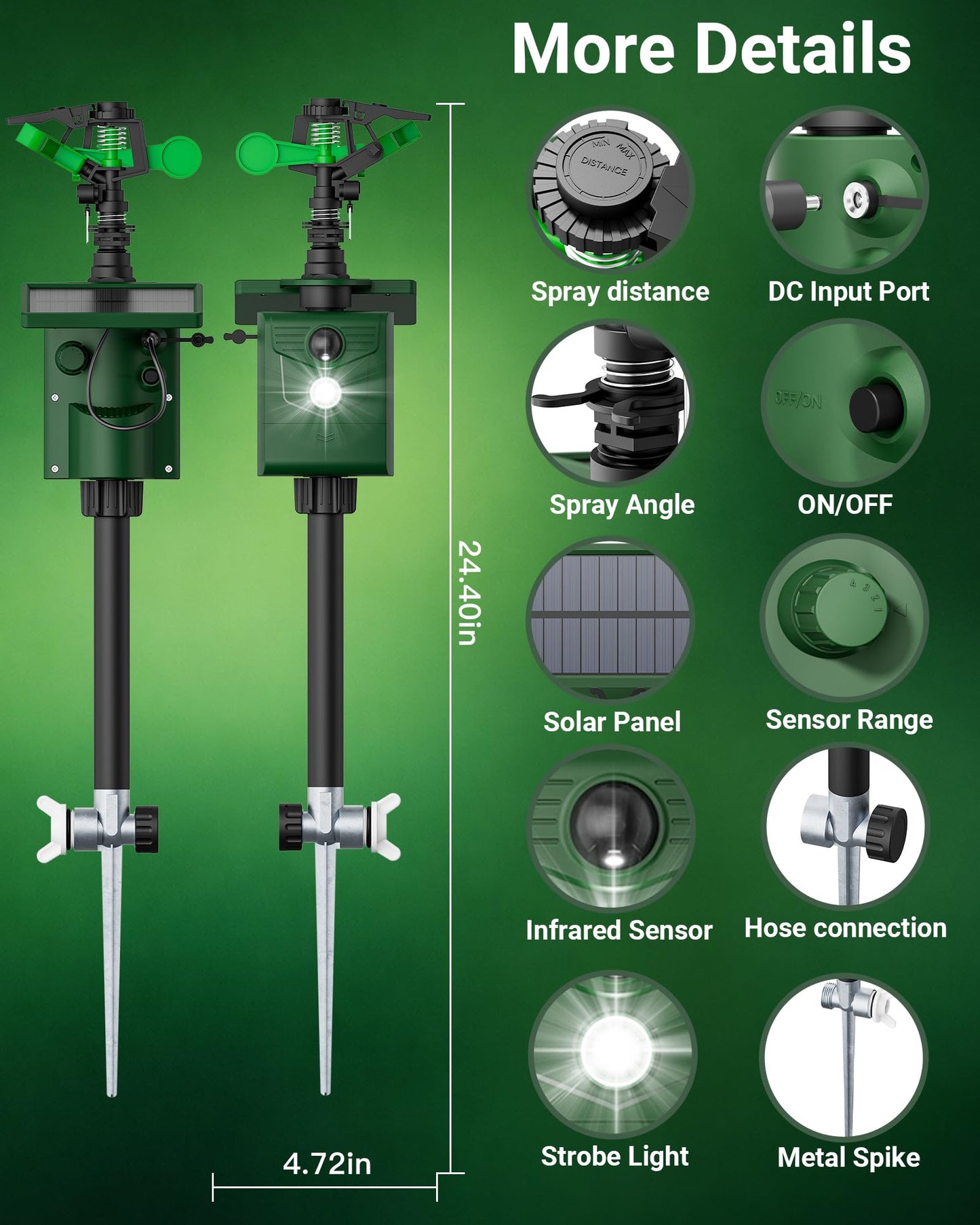 G-Jyuncyou Motion-Activated Sprinkler, Solar Animal Repellent Outdoor - Deer Cat Deterrent with Motion Sensor & Flashing Lights, Protects Yard & Garden from Deer, Cats, Raccoons