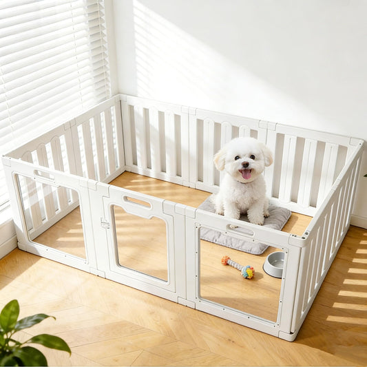 Acrylic Indoor Dog Playpen with Heavy Duty Door Lock,24" H 10 Panels DIY Puppy Playpen Pet Play Pen for Small Animal, Easy Assemble and Clean Plastic Pet Fence,White