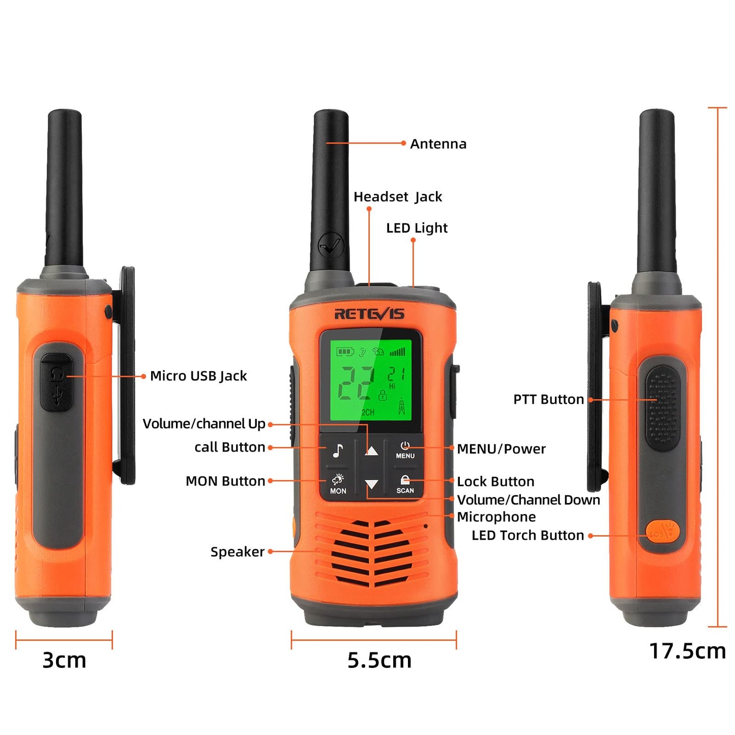 Retevis RT45P Waterproof 2 Way Radio, Long Range Walkie Talkie, IP67, 1000mAh, NOAA Weather Alert, SOS Alarm, USB-C, Rechargeable Two Way Radios for Kitesurfing, Beach 4 Pcs