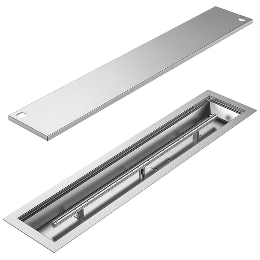 Skyflame Linear Stainless Steel Drop-in Fire Pit Pan and Burner with Burner Cover, 42 by 6-Inch