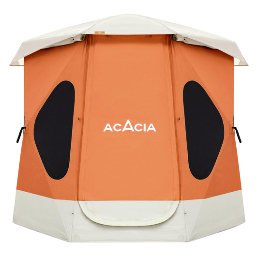 ACACIA Space Tent, 2 to 3 Person Pop Up Camping Tent with 8 Windows and Footprint, Waterproof Windproof Easy Setup Hub Tent for Family Camping, Hiking and Glamping, Persimmon