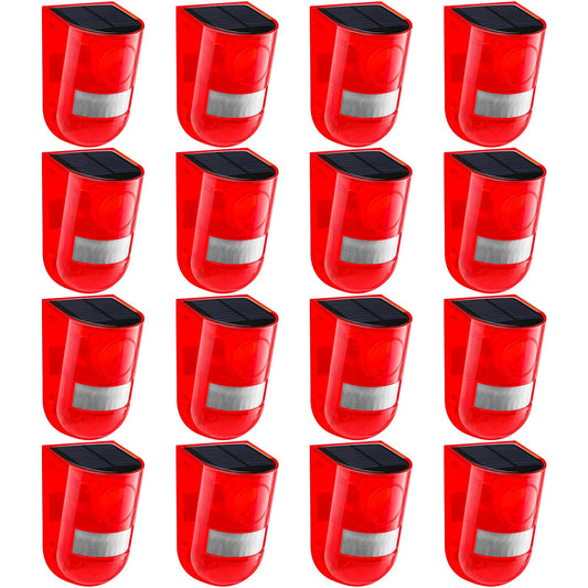 Qualirey Solar Sound and Light Alarm Motion Sensor 129db Outdoor Security Siren Waterproof Activated Detector Driveway Alarm 6 LEDs Flash Warning Deterrent Strobe System for Home, Farm(Red,16 Pack)