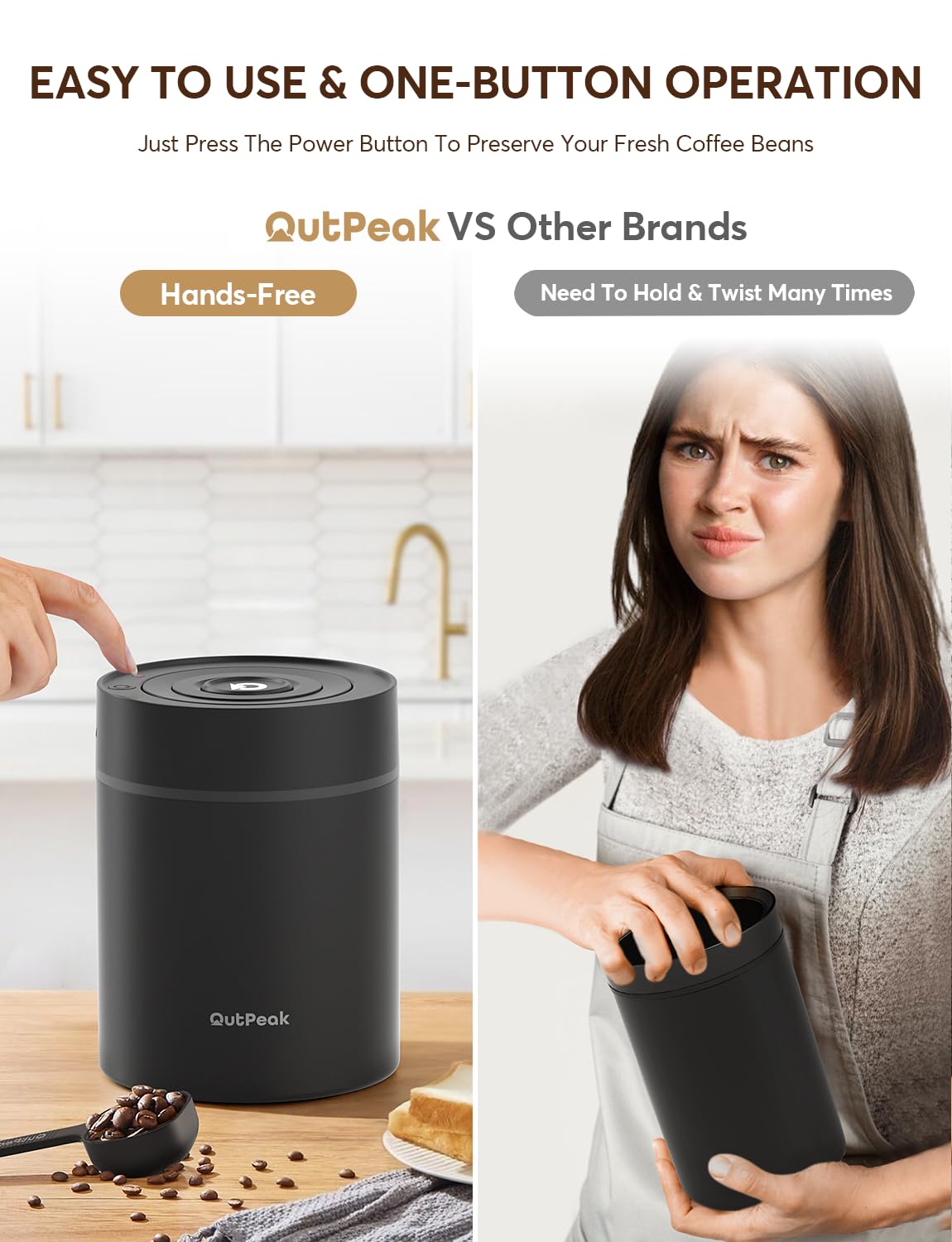 OUTPEAK Auto Vacuum Coffee Canister: 1.5L for 17.6oz, 0.5L for 4.6oz Coffee Beans (Set of 3)