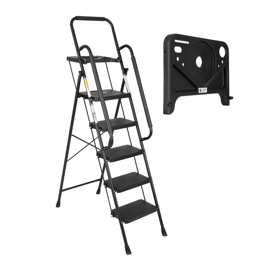 Simpli-Magic 5-Step Ladder, 800 LBS Capacity Folding Step Stool – Anti-Slip Wide Steps & Handgrip – ANSI Certified Lightweight & Durable Steel Stepping Stool for Kitchen, Home, Office & Garage