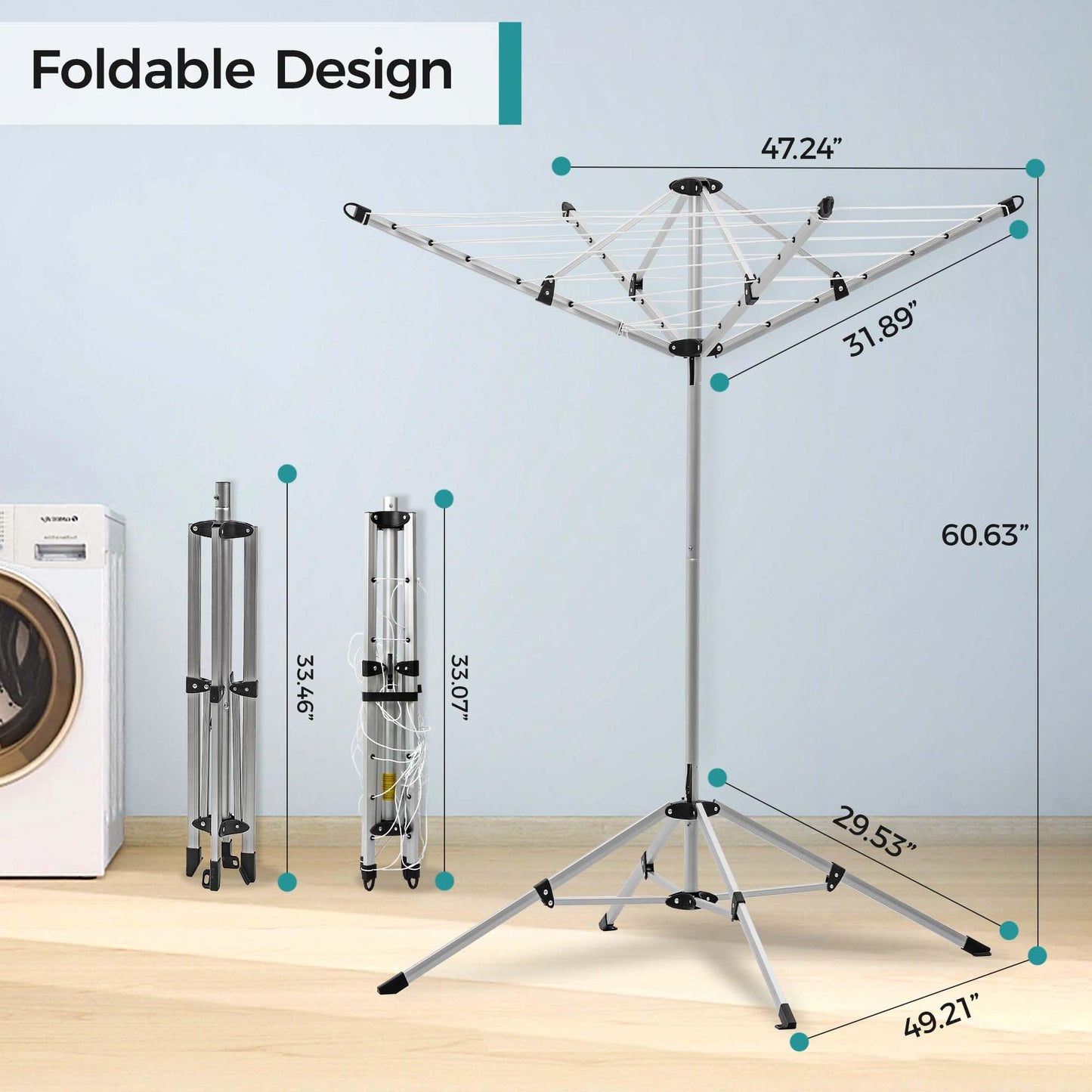Sukkiri Homu Rotary Outdoor Umbrella Drying Rack, Retractable Indoor Outdoor Drying Rack, Height Adjustable,65 ft. Clothesline with 4-Legs