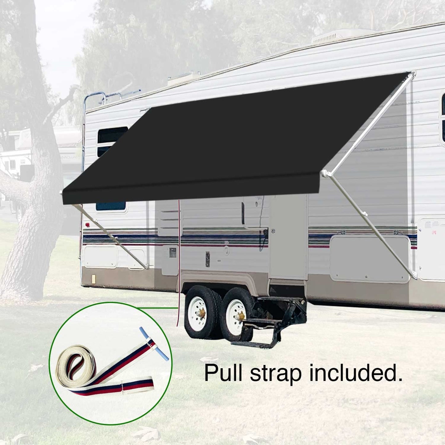 Leaveshade RV Awning Fabric Replacement Camper Trailer Awning Fabric Super Heavy Vinyl Coated Polyester 11'3''(Fit for 12' Awning)-Solid Black